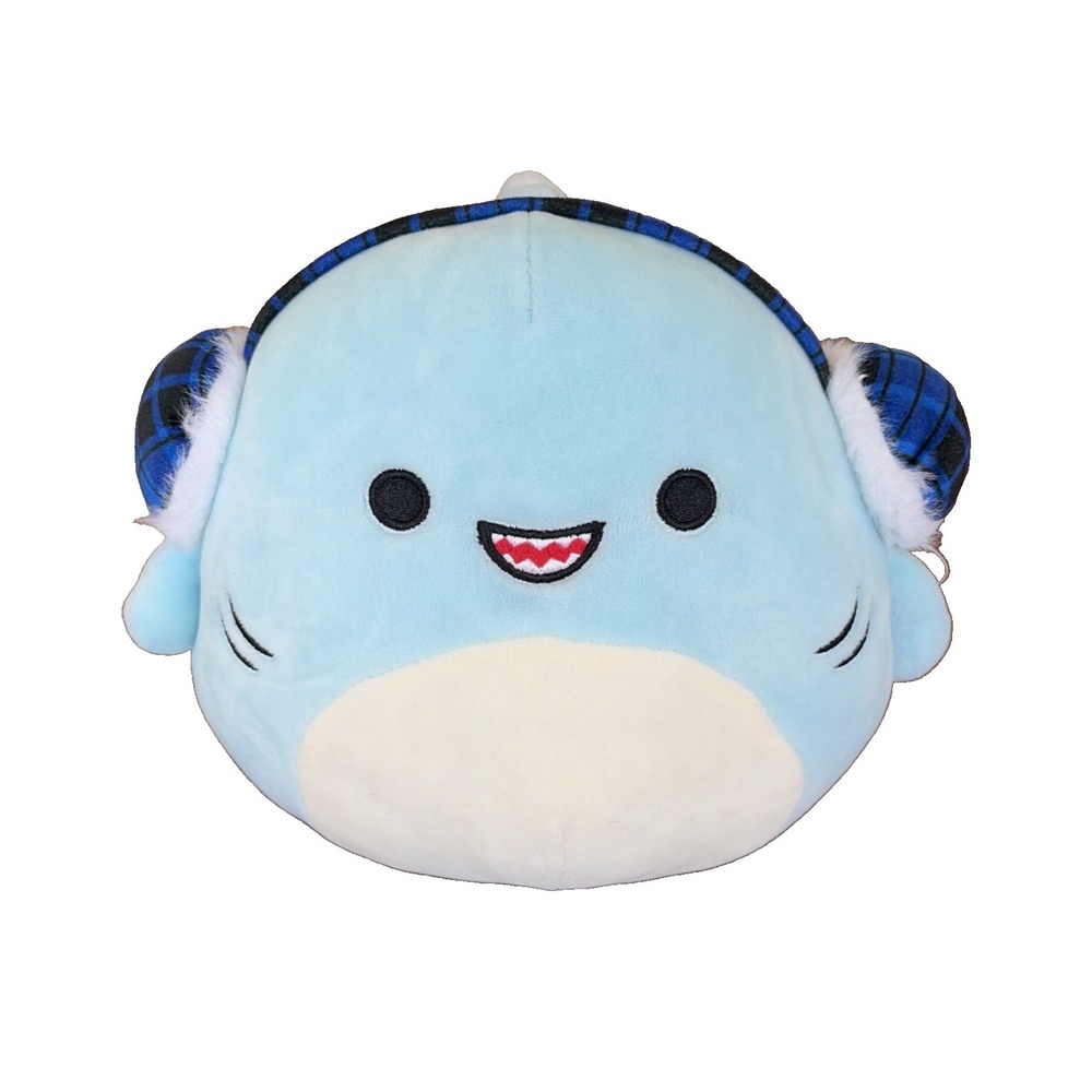 Squishmallow7" 7.5"‎ Sharon Blue Shark Holiday Christmas Plaid Earmuffs